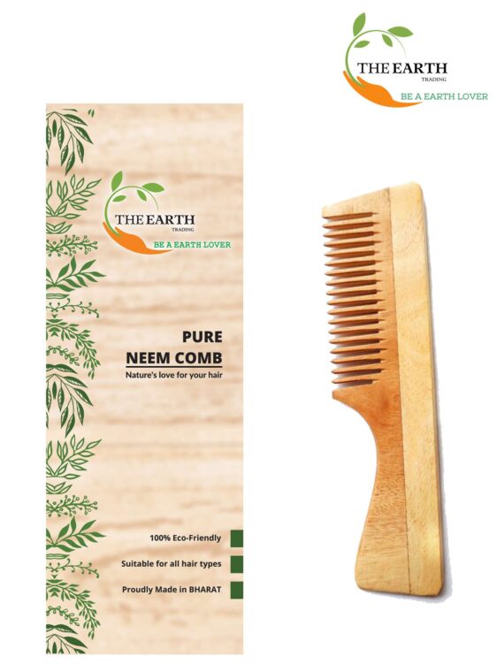 TET15 The Earth Trading Pure Kacchi Neem Wood Handle Comb Regular