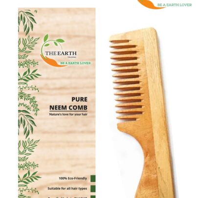 TET16 The Earth Trading Pure Kacchi Neem Wood Handle Comb Wide