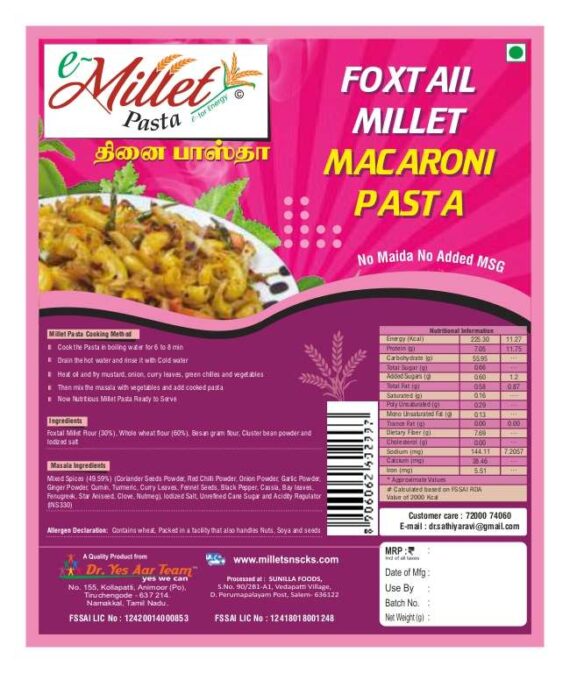 foxtail millet macroni pasta