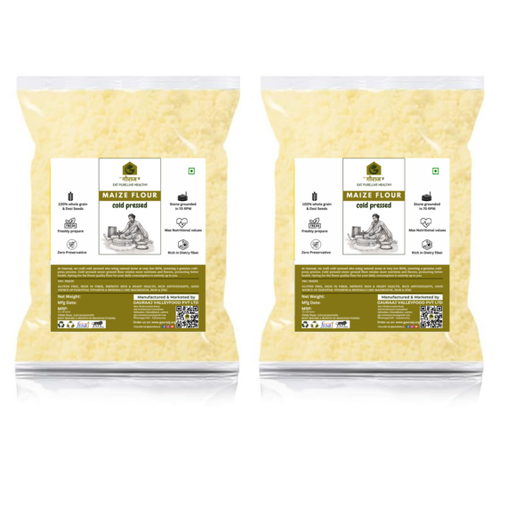 Natural stone grounded cold pressed makki aata/ Maize flour / hittu / atta / pindi /Mokkajonna Pindi-1Kg -pack of 2