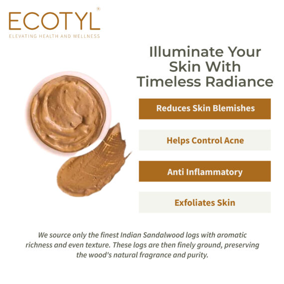 Ecotyl Natural Sandalwood Powder | Face Pack for Skin Brightening & Pore Cleansing | 100g