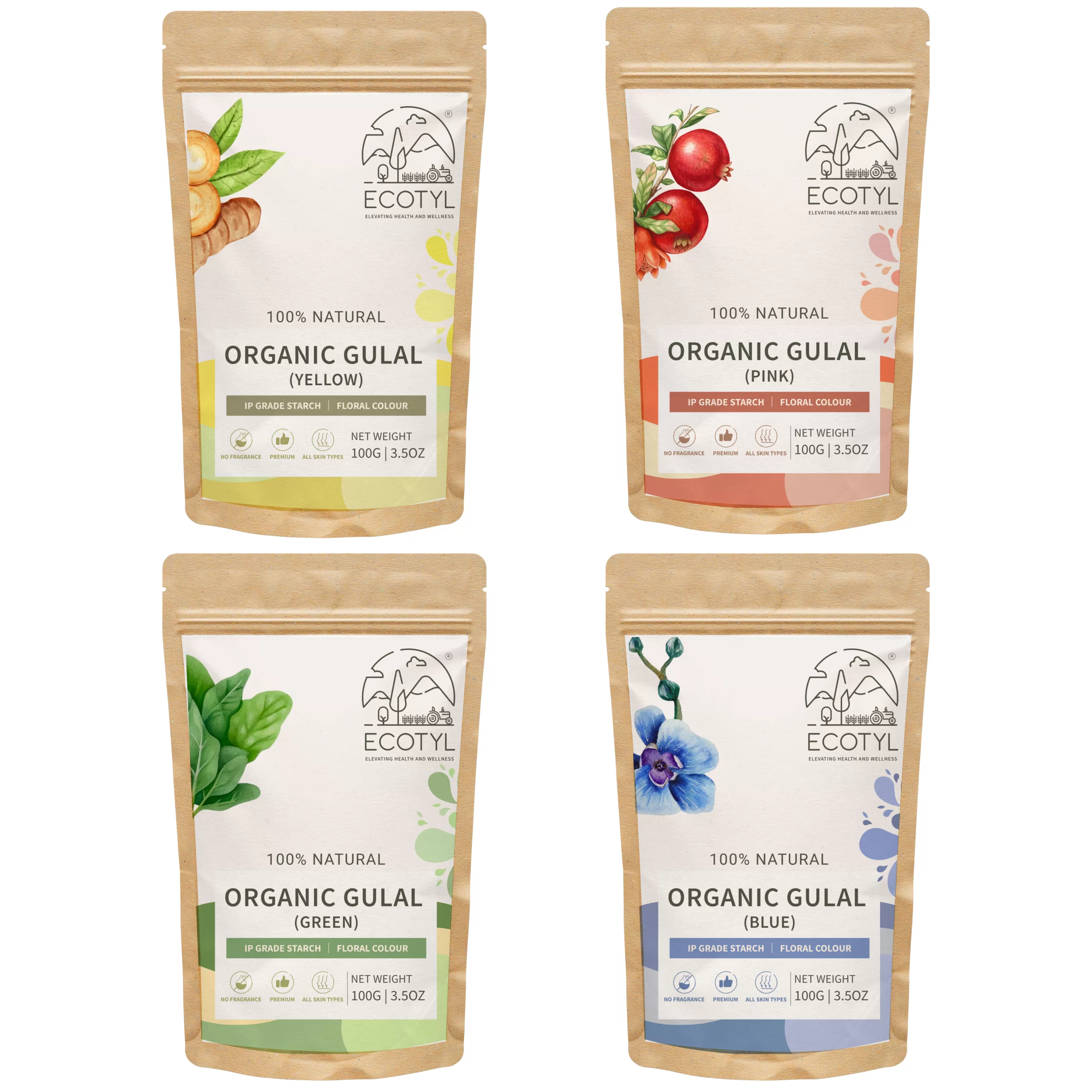 Ecotyl Herbal Gulal | Floral Color & Skin Friendly | Set of 4 Colors (100g Each) - Image 5